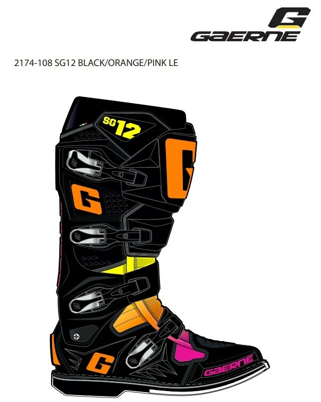 Durable GAERNE SG-12 Le Boots Black Orange Pink Size 09 - Performance Footwear for Riders Traditional