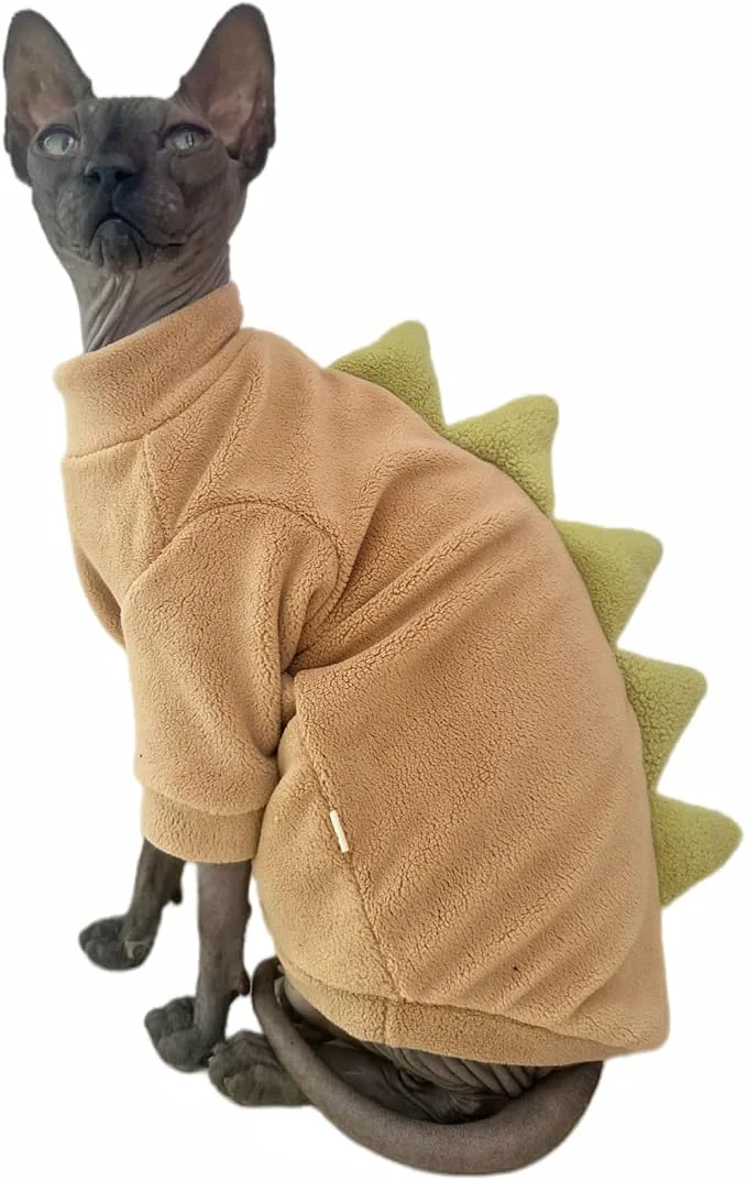 Crafted Dinosaur Sphynx Cat Clothes Soft Polar Fleece Sweater Enhanced
