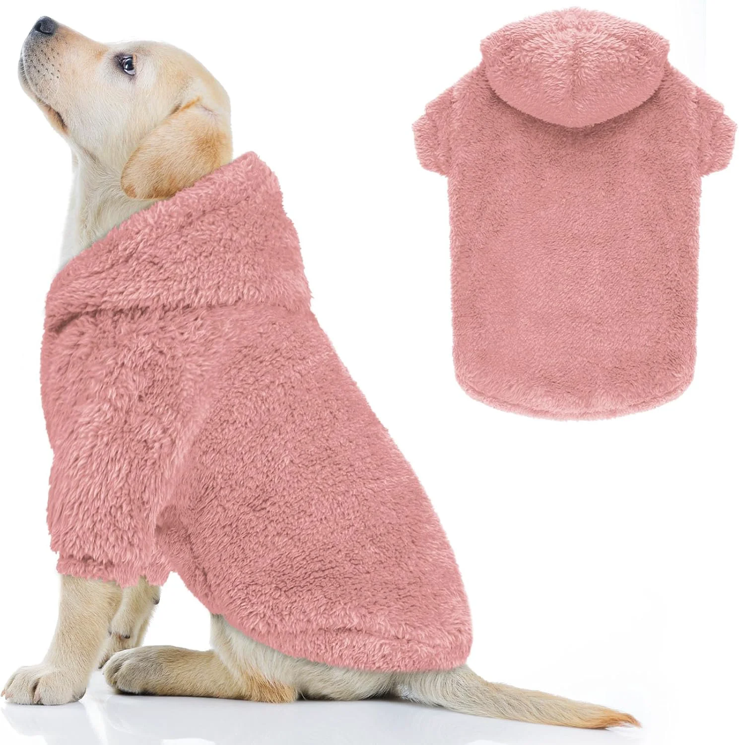 Versatile Fuzzy Dog Sweaters for Large Dogs Soft Double-Sided Plush Fleece Pet Sweater Clothes Pet Coats Dog Hoodie Sherpa Hooded Sweatshirt Pink-L World-Class