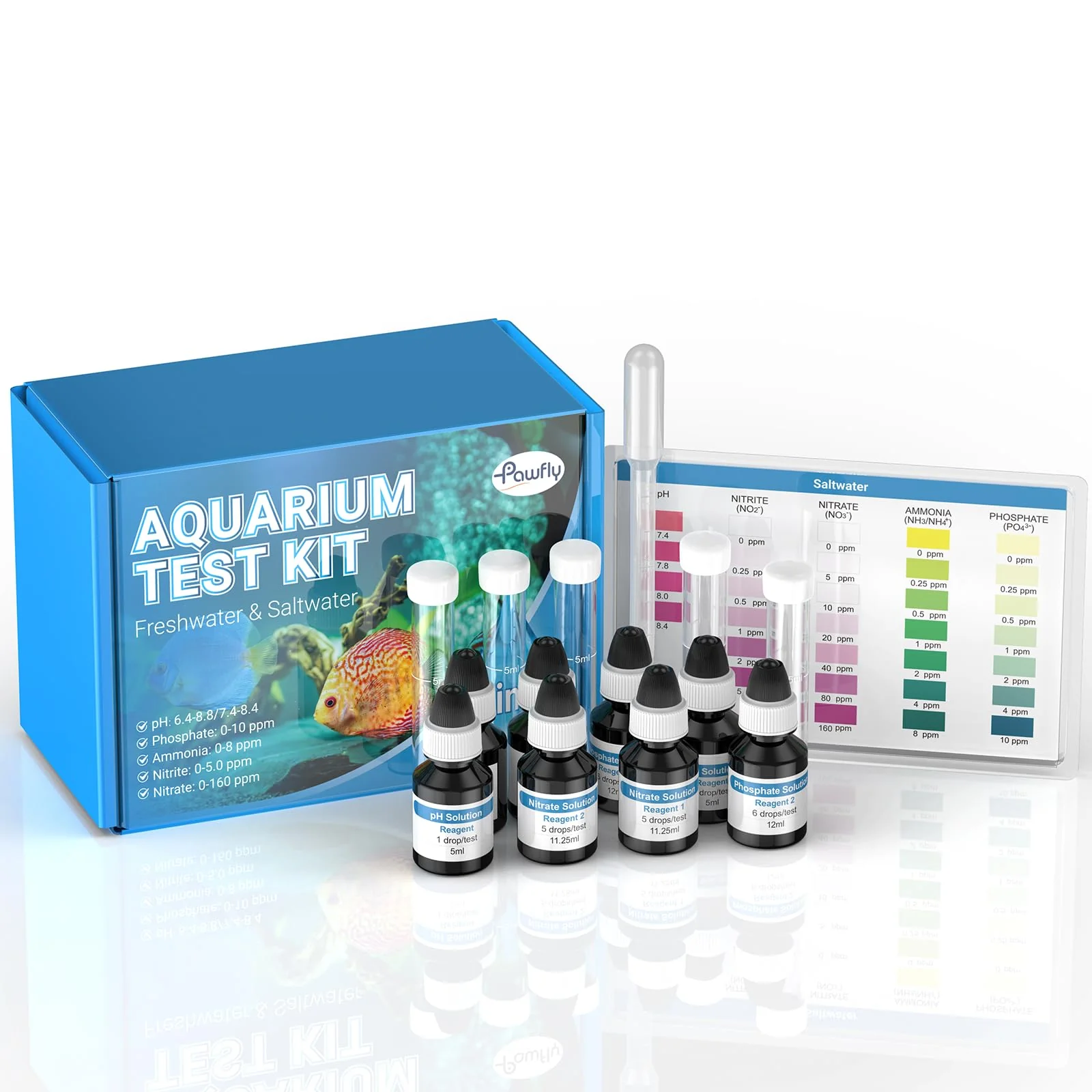 Breathable Pawfly 5 in 1 Master Test Kit – Aquarium Water Test for pH Nitrite Nitrate Ammonia Phosphate Smart