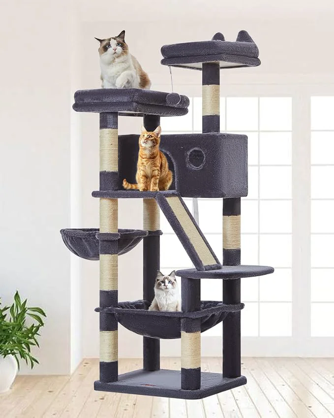 Traditional Taoqimiao Cat Tree 57.5-Inch Cat Tower Contemporary