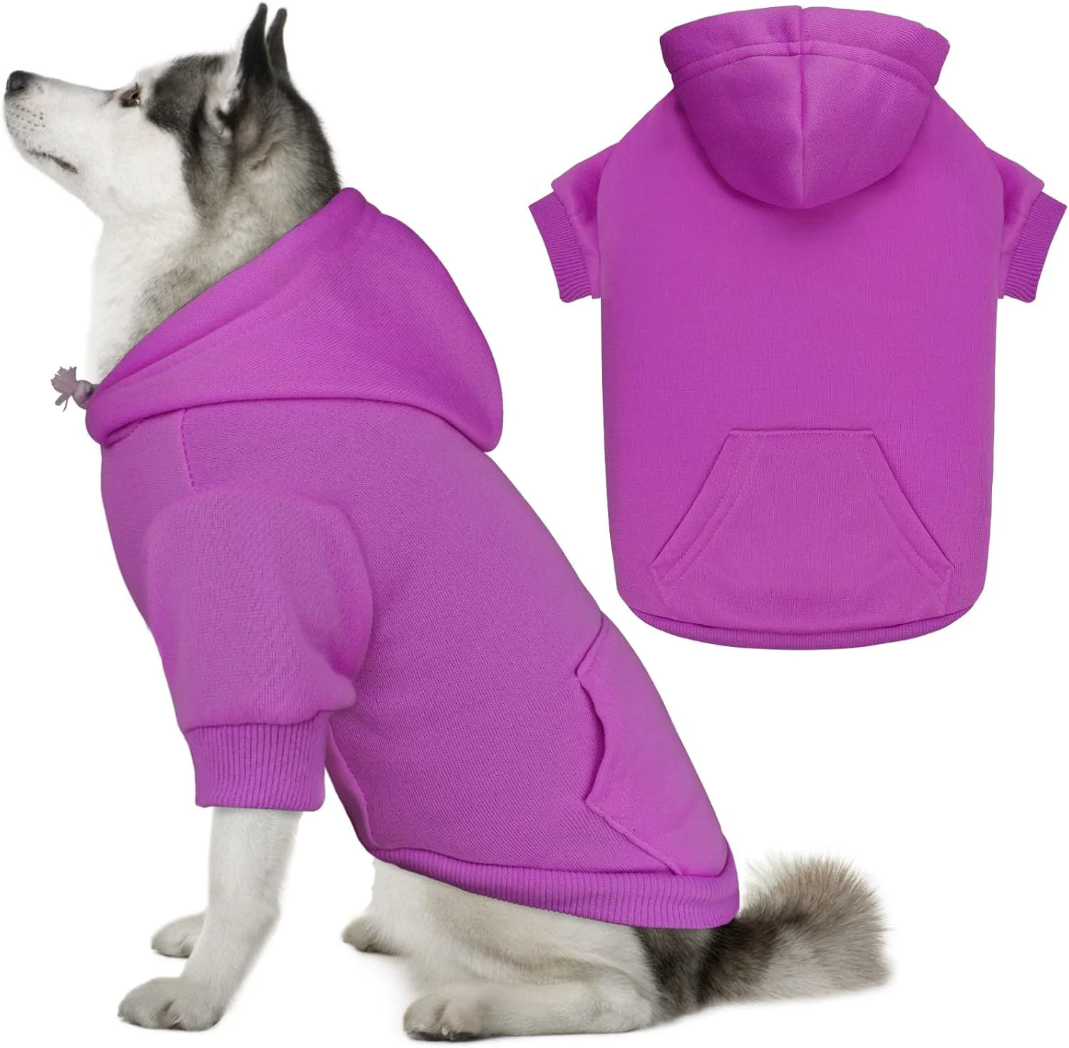 Stylish Dog Sweaters for Large Dogs Dog Hoodie Sweater Solid Soft Brushed Fleece Clothes Hoodie Sweatshirt with Pocket Purple-XL High-Grade