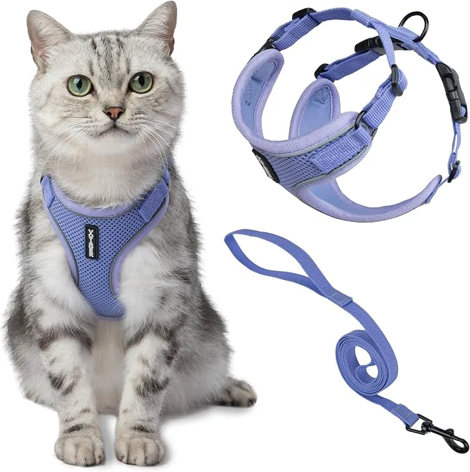World-Class Voyager Escape-Proof Step-in Lock Cat Harness 5ft Neoprene-Handle Leash Set Original Design