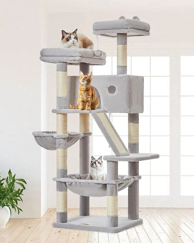 Sophisticated Taoqimiao Cat Tree 57.5-Inch Cat Tower Original Design