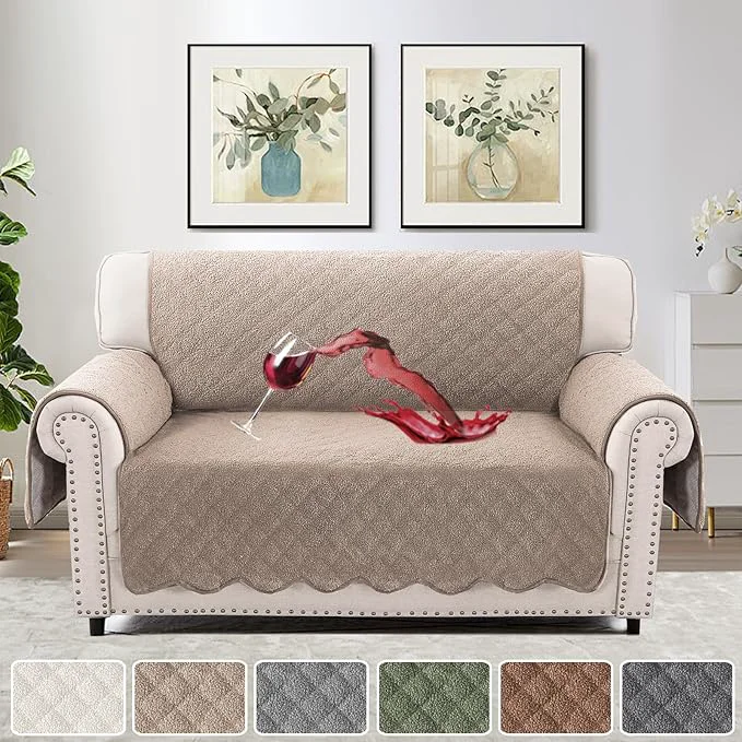Convenient H.VERSAILTEX Waterproof Quilted Couch Covers Non Slip Sofa Covers Protector Slipcovers for Dogs Couch Covers for 2 Cushion Couch Sofa Pet Furniture Protector Modern Fleece Fabric Loveseat Taupe About ThisOverview User-Friendly