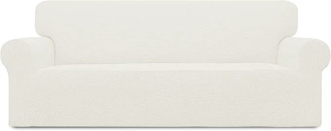 Environmentally Friendly Easy-Going Stretch Sofa Slipcover 1-Piece Sofa Cover Furniture Protector Couch Soft with Elastic Bottom for Kids Polyester Spandex Jacquard Fabric Small Checks Sofa Cream About ThisOverview Advanced