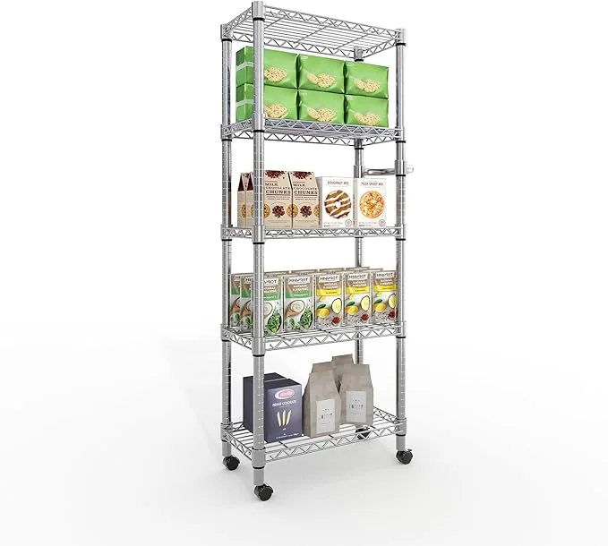 Easy-to-Use 5-Tier Storage Shelves 1100 LBS Heavy Duty Metal Wire Rack Shelving with Lockable Wheels 61 H Rolling Storage Rack for Pantry Kitchen Garage Bedroom OrganizationAbout ThisOverview Exclusive