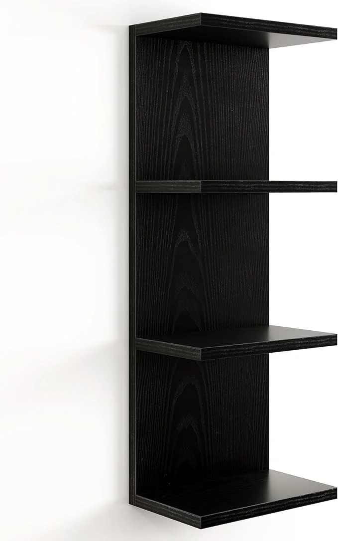 Practical Fun Memories 4 Tier Wall Shelf Unit Vertical Floating Shelf Wall Mount Lack Shelving Home Decor Organizer Tall Tower Design Utility Shelving for Bedroom Living Room BlackAbout ThisOverview Convenient