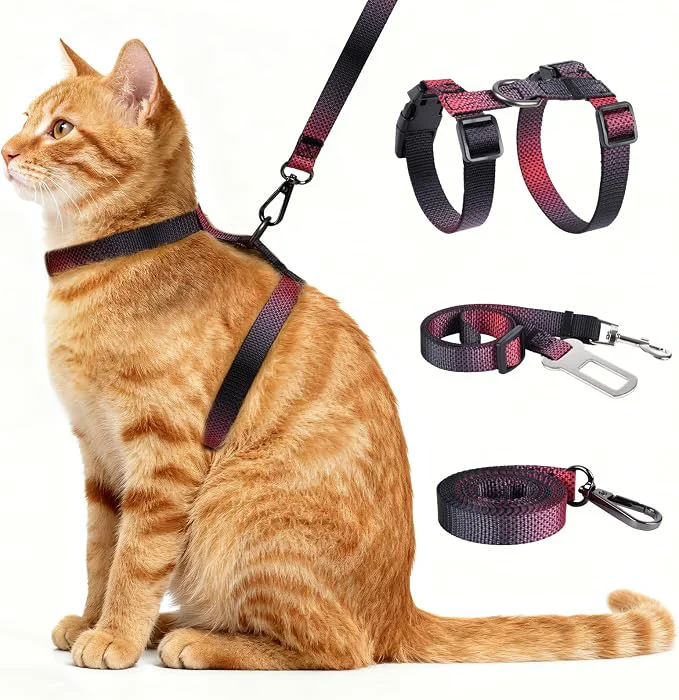 Smooth Cat Harness and Leash Set 3-in-1 Escape Proof Adjustable Comfortable Soft Elegant