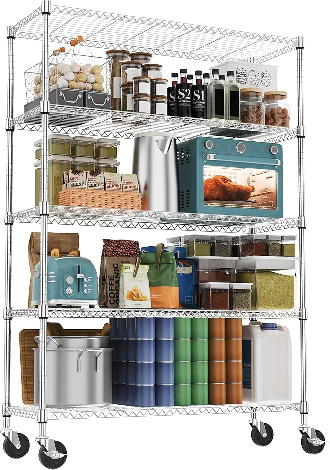 Authentic 5 Tiers Shelf 1750 lbs Steel Storage Shelving Utility Shelving Unit Steel Organizer Wire Rack for Home Kitchen Office Garage Chrome 17.7 D x 47.2 W x 76.8 HAbout ThisOverview Official