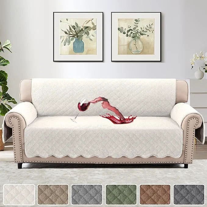 Premium Material H.VERSAILTEX Waterproof Quilted Couch Covers Non Slip Sofa Covers Protector Slipcovers for Dogs Couch Covers for 3 Cushion Couch Pet Furniture Protector Modern Fleece Fabric Sofa Natural White About ThisOverview Stylish