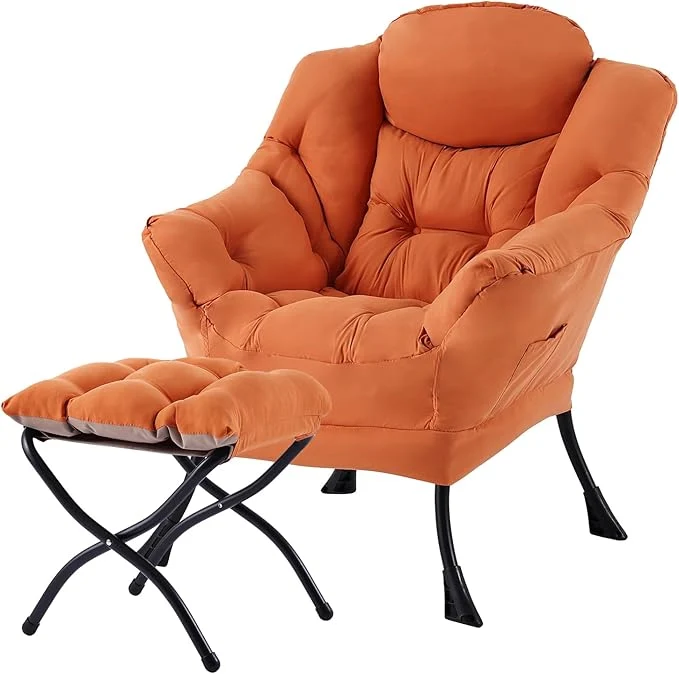 Relaxed Welnow Lazy Chair with Ottoman for Living Room Modern Reading Lounge Accent Chair with Armrests and a Side Pocket Leisure Upholstered Lazy Sofa for Small Space Bedroom Dorm OrangeAbout ThisOverview Fine Crafted