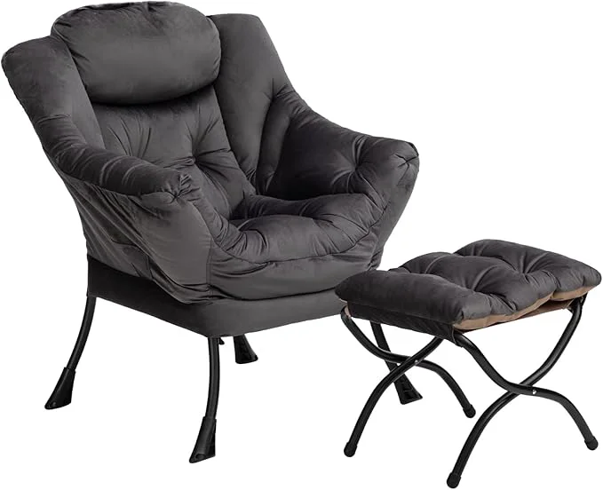 Proven HollyHOME Lazy Chair with Foldable Ottoman Accent Comfy Lounge Armchair and Folding Footrest Stool Leisure Sofa Reading Chair and Footstool for Living Room Bedroom Dorm Velvet Smoky GreyAbout ThisOverview Smart