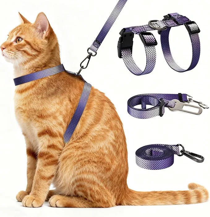 Secure Cat Harness and Leash Set 3-in-1 Escape Proof Adjustable Comfortable Soft Premium Material