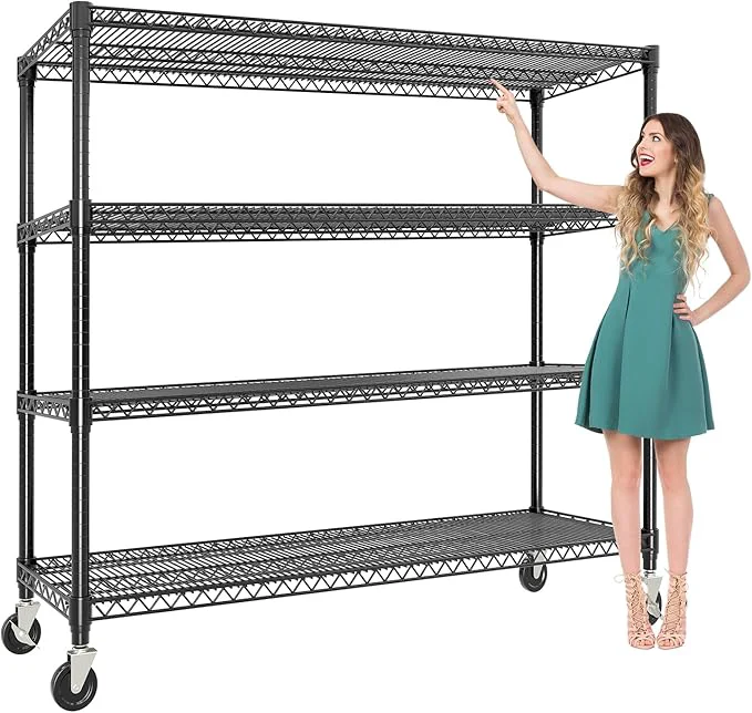 Selected 59 W Storage Shelves 2640LBS Heavy Duty Garage Shelving Units with Wheels and Adjustable Shelf 4-Tiers Wire Shelving Rack for Garage Pantry Kitchen Warehouse IndustrialAbout ThisOverview Proven