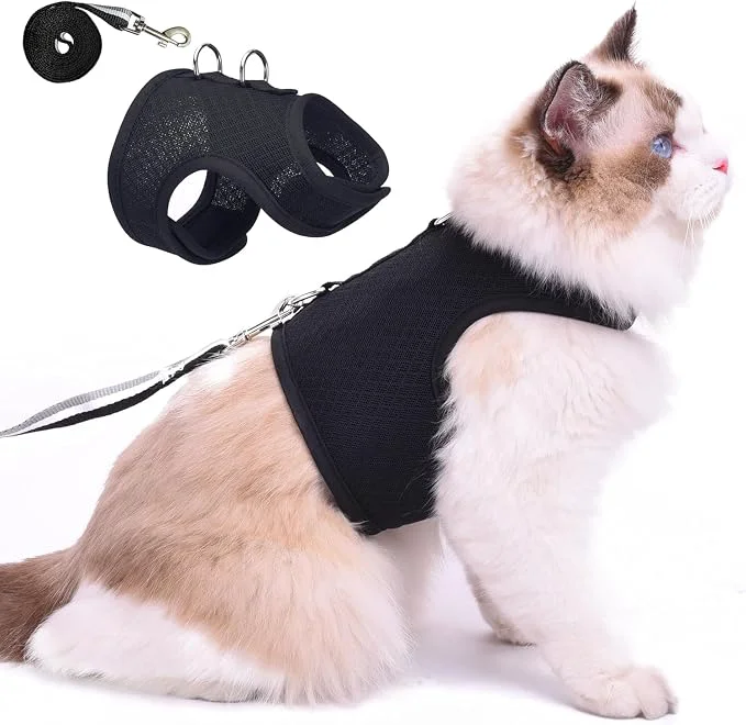 Environmentally Friendly Cat Harness and Leash for Walking Escape Proof Breathable Mesh Fabric Solid
