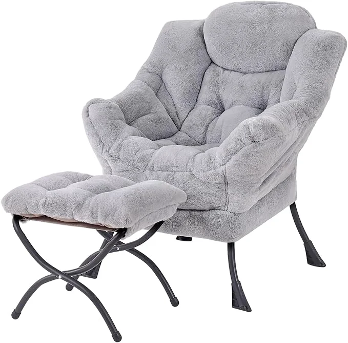 Safe Welnow Lazy Chair with Ottoman Modern Lounge Accent Chair with Armrests and a Side Pocket Leisure Sofa Armchair Reading Armchair with Footrest for Small Space Plush GreyAbout ThisOverview Comfortable