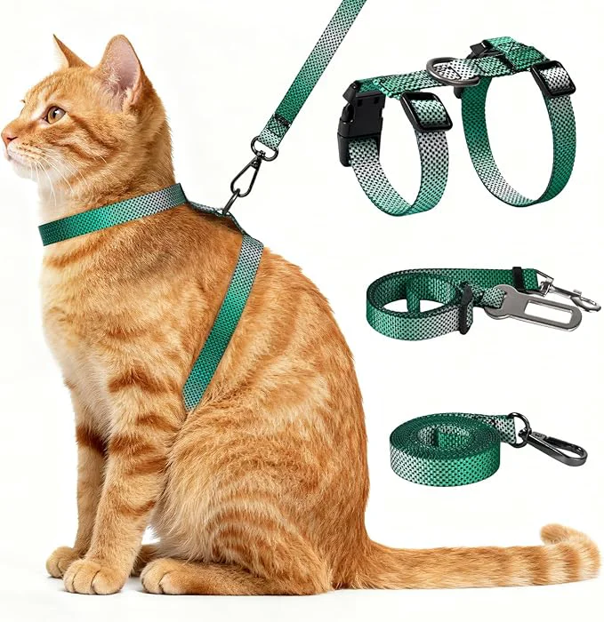 Effective Cat Harness and Leash Set 3-in-1 Escape Proof Adjustable Comfortable Soft Flexible