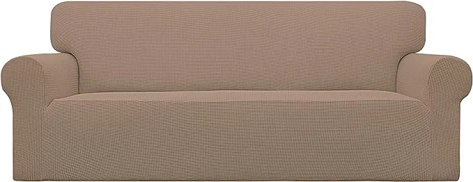 Fine Easy-Going Stretch Oversized Sofa Slipcover 1-Piece Sofa Cover Furniture Protector Couch Soft with Elastic Bottom for Kids Polyester Spandex Jacquard Fabric Small Checks CamelAbout ThisOverview Clean