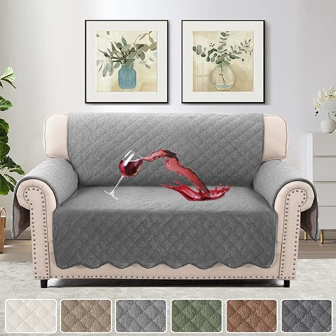 Detailed H.VERSAILTEX Waterproof Quilted Couch Covers Non Slip Sofa Covers Protector Slipcovers for Dogs Couch Covers for 2 Cushion Couch Sofa Pet Furniture Protector Modern Fleece Fabric Loveseat Grey About ThisOverview Refined