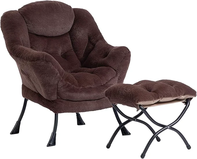 Smart HollyHOME Lazy Chair with Foldable Ottoman Accent Comfy Lounge Armchair and Folding Footrest Stool Leisure Sofa Reading Chair and Footstool for Living Room Bedroom Dorm Faux Fur Dark CoffeeAbout ThisOverview First-Class