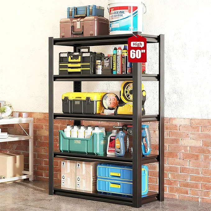 Lightweight Heavy Duty Garage Shelving Metal Storage Shelves Adjustable 5 Tier Metal Shelving Unit Industrial Utility Rack for Garage Warehouse Workshop 12 D×27.5 W×60 H BlackAbout ThisOverview Smart