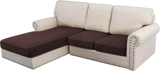Premium H.VERSAILTEX Velvet Stretch Sectional Couch Covers - 3 Piece L Shape Separate Cushion Set for Large 2 Seater 1 Chaise Brown StripedAbout ThisOverview Fine