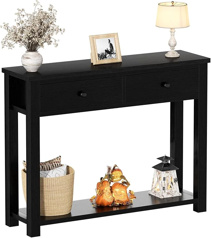 Genuine Homieasy Farmhouse Console Table with 2 Drawers 32 Inch Small Sofa Table with Storage Shelf for Living Room Behind Couch Entryway Table for Hallway Living Room or Foyer BlackAbout ThisOverview Next-Generation