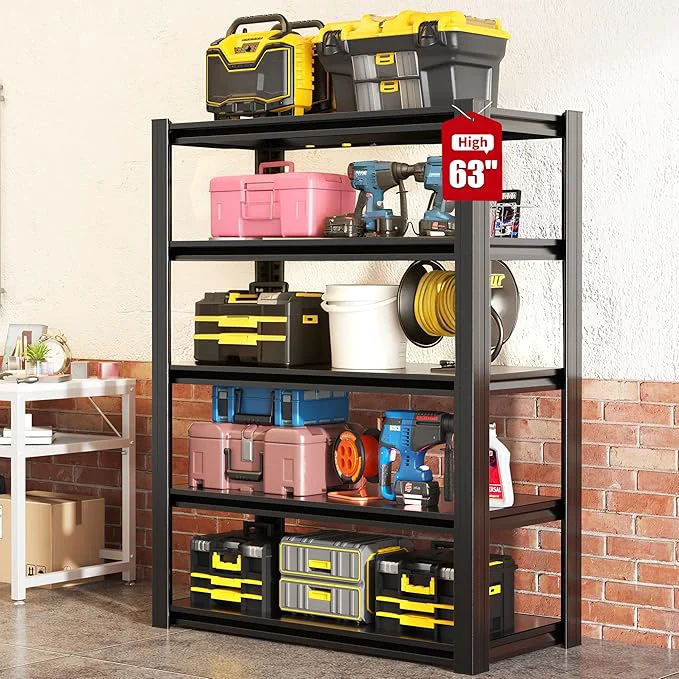 Excellent 63 H Heavy Duty Garage Shelving Metal Storage Shelves Adjustable 5 Tier Metal Shelving Unit Industrial Utility Rack for Garage Warehouse Workshop 16 D×31.5 W×63 H BlackAbout ThisOverview Powerful