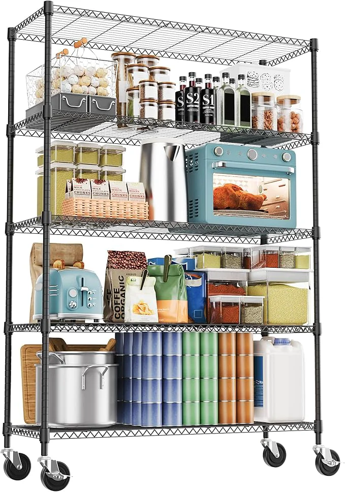 Prestigious 5 Tiers Shelf 1750 lbs Steel Storage Shelving Utility Shelving Unit Steel Organizer Wire Rack for Home Kitchen Office Garage Black 17.7 D x 47.2 W x 76.8 HAbout ThisOverview Specialty