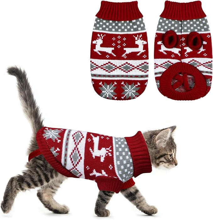 High-Grade Cat Christmas Sweater Pet Winter Warm Coat Pajamas Reindeer Snowflake Knitwear Crafted