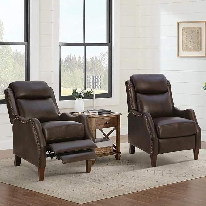 Contemporary Leather Pushback Recliner Faux Armchair with Rivet Decoration Single Sofa Accent Chair for Living Room BedroomAbout ThisOverview Fashionable