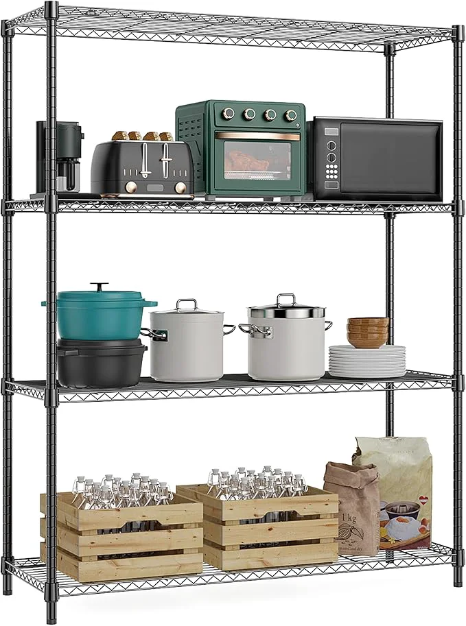 Versatile 1400 lbs 4 Tier Storage Rack Metal Wire Shelving Unit Storage Standing Household Shelf Organizer for Kitchen Pantry Closet Garage Basement Utility Room Black 15.8 D x 45.3 W x 59.4 HAbout ThisOverview Refined