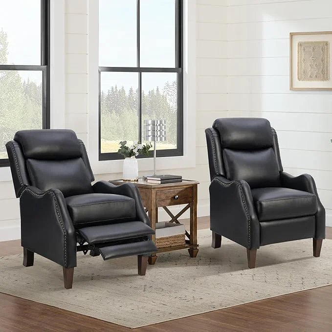 Elite Leather Pushback Recliner Faux Armchair with Rivet Decoration Single Sofa Accent Chair for Living Room BedroomAbout ThisOverview Optimized
