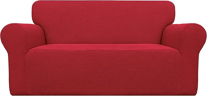 Durable Easy-Going Stretch Loveseat Slipcover 1-Piece Sofa Cover Furniture Protector Couch Soft with Elastic Bottom for Kids Polyester Spandex Jacquard Fabric Small Checks Loveseat Christmas Red About ThisOverview Safe