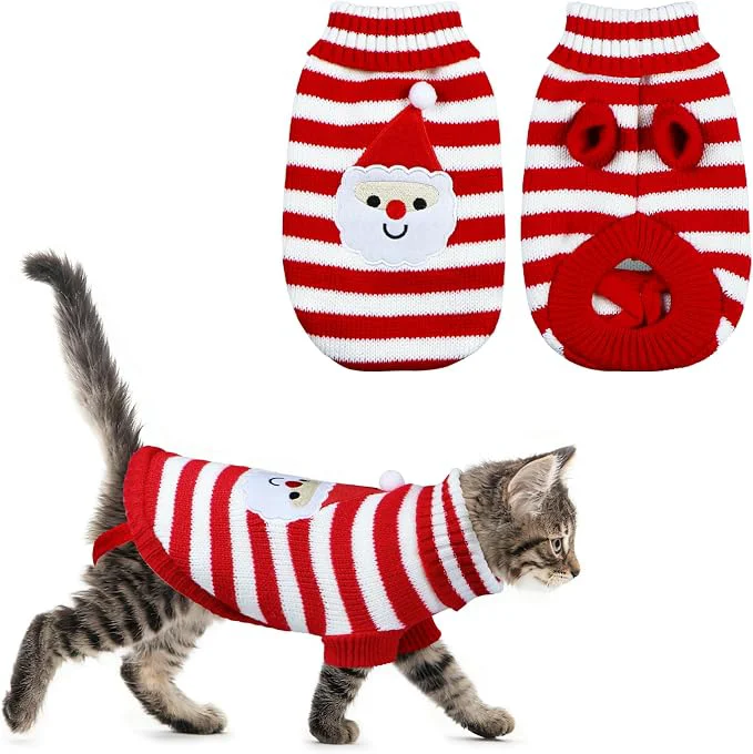 Safe Cat Christmas Sweater Pet Winter Warm Coat Pajamas Christmas Santa Knitwear Cat Top-Quality