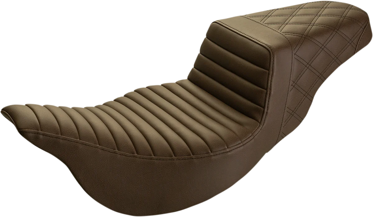 Powerful SADDLEMEN Step-Up Seat - Extended Reach - Front Tuck-n-Roll Rear Lattice Stitch - Brown - FL '08-'23 Part Number 808-07B-176BREX Functional
