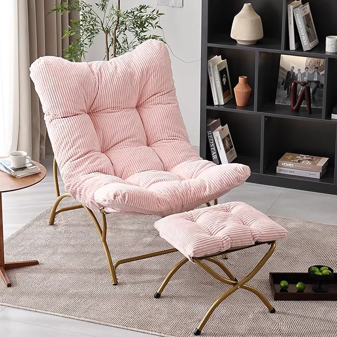 Expertly Made Welnow Modern Accent Chair with Ottoman Upholstered Comfy Lounge Recliner Sofa Thick Cushion Oversized Lazy Reading Chair with Footrest for Living Room Bedroom Apartment Office Dorm PinkAbout ThisOverview Excellent