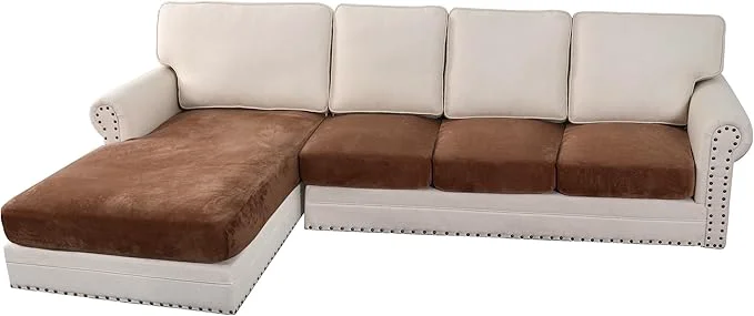 Reliable H.VERSAILTEX Velvet Stretch Sectional Couch Covers 4 Pieces Sofa Seat Cushion Covers L Shape Separate Cushion Couch Chaise Cover for Both Left Right Couch Large Sofa 3 Seater 1 Chaise Caramel About ThisOverview Certified
