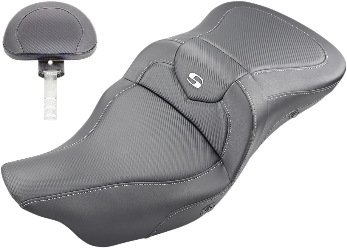 Soft SADDLEMEN Heated Roadsofa Seat - Carbon Fiber - Backrest - '08-'23 FL 808-07B-185BRHC Smart