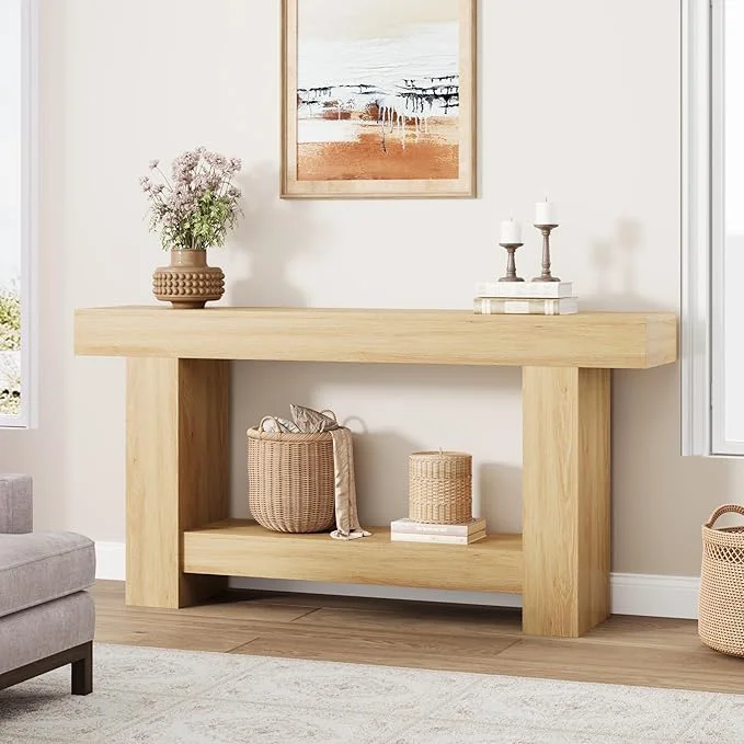 Carefully Designed Garvee 63 Farmhouse Console Table with 2 Tiers and Storage – Large Wooden Sofa Table for Entryway Hallway and Living RoomAbout ThisOverview Relaxed