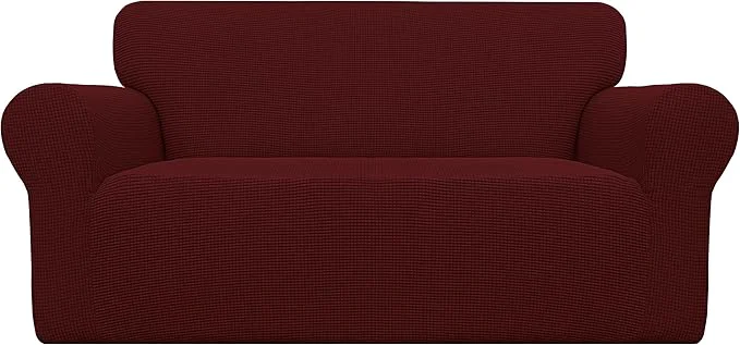 Crafted Easy-Going Stretch Oversized Loveseat Slipcover 1-Piece Sofa Cover Furniture Protector Couch Soft with Elastic Bottom for Kids Polyester Spandex Jacquard Fabric Small Checks WineAbout ThisOverview Fine