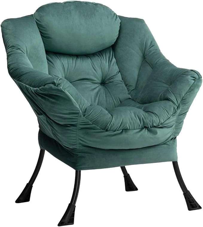 Clean HollyHOME Lazy Chair with Armrest and Side Pocket Comfy Accent Lounge Chair Leisure Sofa Armchair for Living Room Bedroom Dorm or Small Spaces Oversized Reading Sofa Chair Velvet Dark AtrovirensAbout ThisOverview Reusable