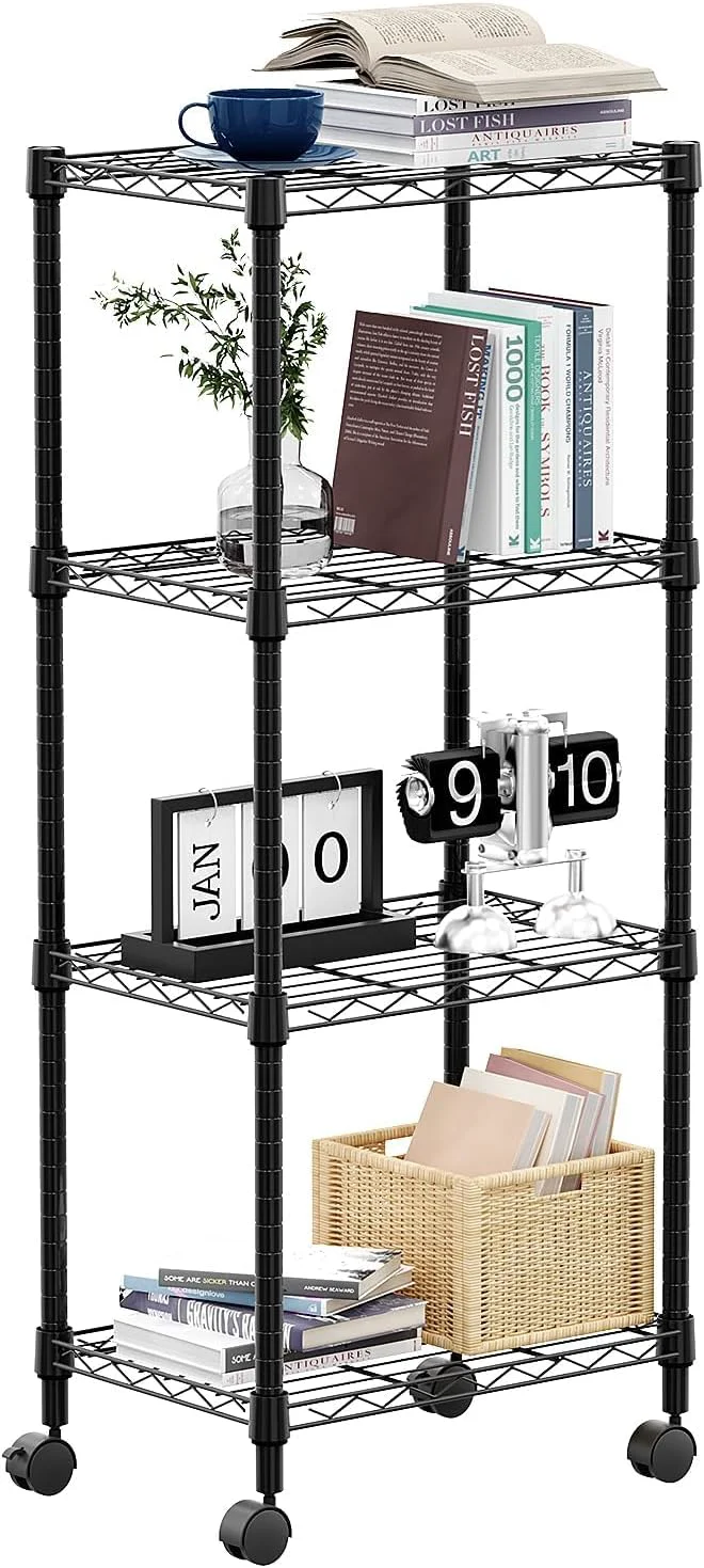Environmentally Friendly 4-Shelf Adjustable Heavy Duty Steel Wire Rack Adjustable Storage Shelving Unit with Wheel for Kitchen Garage Laundry Black 11.8 D x 17.7 W x 40.8 HAbout ThisOverview Organic