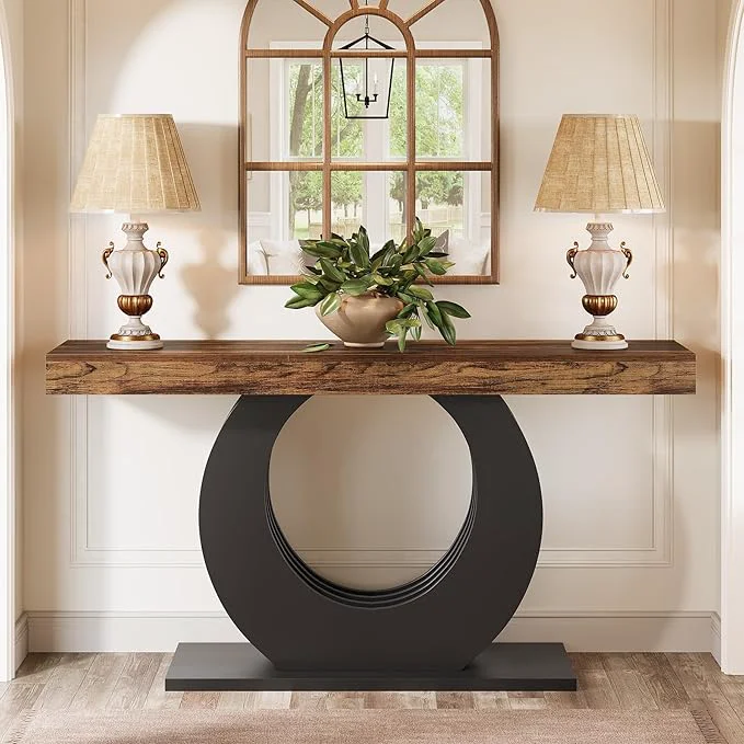 Advanced Tribesigns 63-Inch Console Sofa Table Rustic Industrial Farmhouse Entryway Table Narrow Long Couch Console Behind Sofa with Black Circle Base for Living Room Hallway Rustic BrownAbout ThisOverview Expertly Made