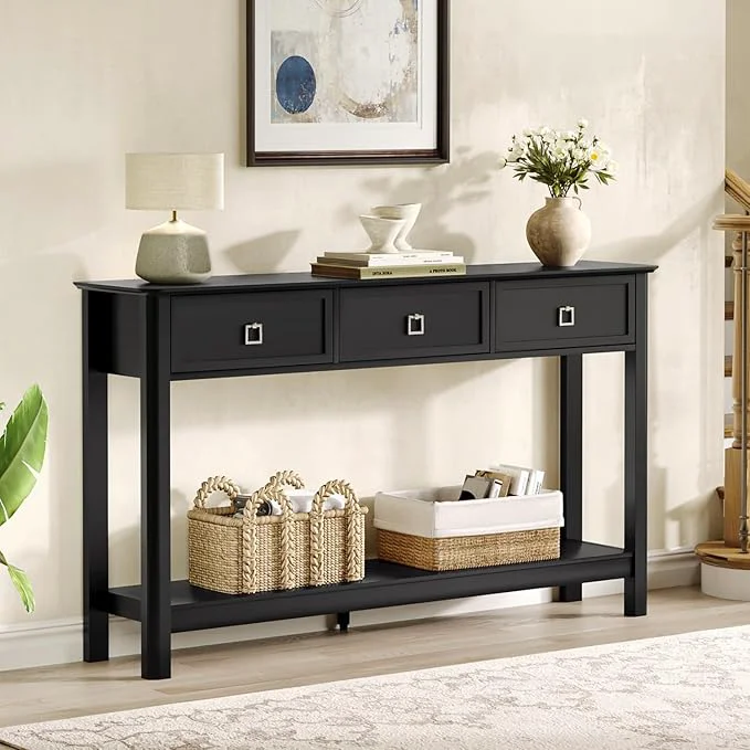 Advanced Treocho 53.1 Console Table with 3 Drawers Modern Entryway Table 2-Tier Narrow Long Sofa Table Behind Couch Table for Living Room Hallway BlackAbout ThisOverview Premium