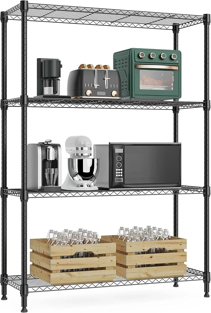 Selected 1000 lbs 4Tier Shelf Metal Storage Shelves Wire Rack Closet Organizers with Wheel for Garage Kitchen Bathroom Laundry Black 13.7 D x 29.5 W x 47.2 HAbout ThisOverview Easy-to-Use