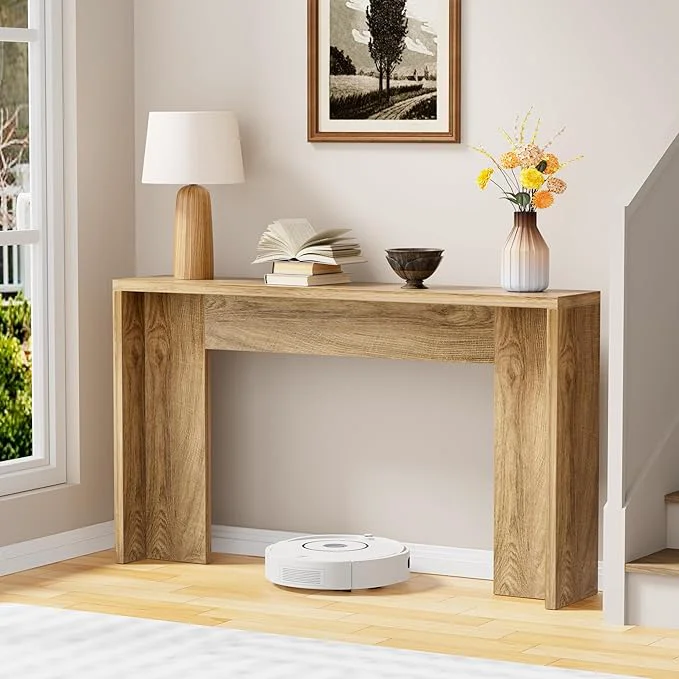 Trusted JUSTOGO Farmhouse Entryway Console Table 53 inch Narrow Sofa Table Behind The Couch Wood Living Room Furniture for Accent Entrance Hallway Foyer Natural About ThisOverview Practical