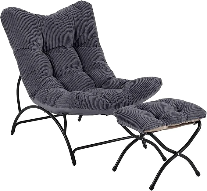 Fine Welnow Modern Accent Chair with Ottoman Upholstered Comfy Lounge Recliner Sofa Thick Cushion Oversized Lazy Reading Chair with Footrest for Living Room Bedroom Apartment Office Dorm Dark GreyAbout ThisOverview First-Class