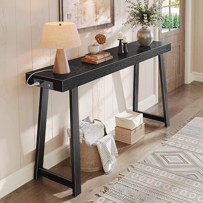 Verified Huuger Entryway Console Table with Charging Station USB-C Port 53.9 Inch Sofa Table with Metal Legs Entry Hallway Table with Deeper Desktop Modern Behind Couch Table BlackAbout ThisOverview Specialty
